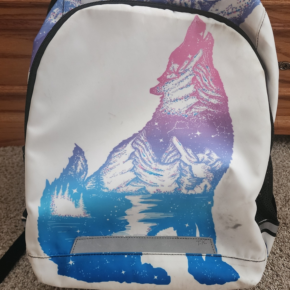 Wolf Print Backpack in Pink and Blue
